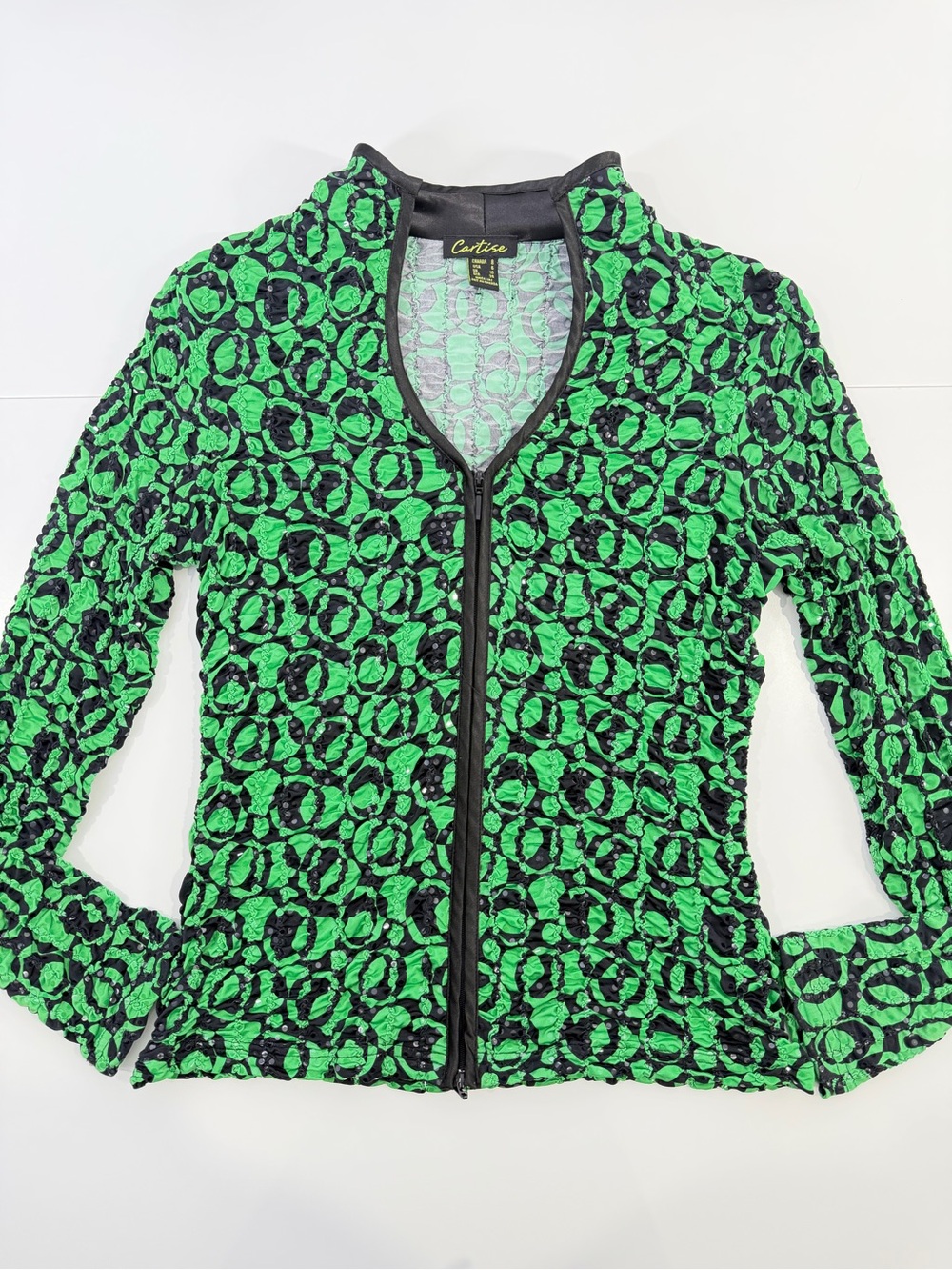 Cartise Green & Black Textured Zip Jacket 6